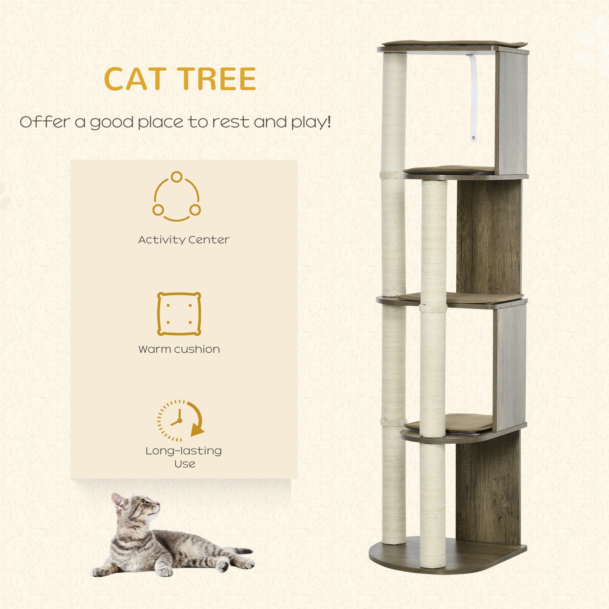 65" Corner Modern Cat Tree Tall for Climbing