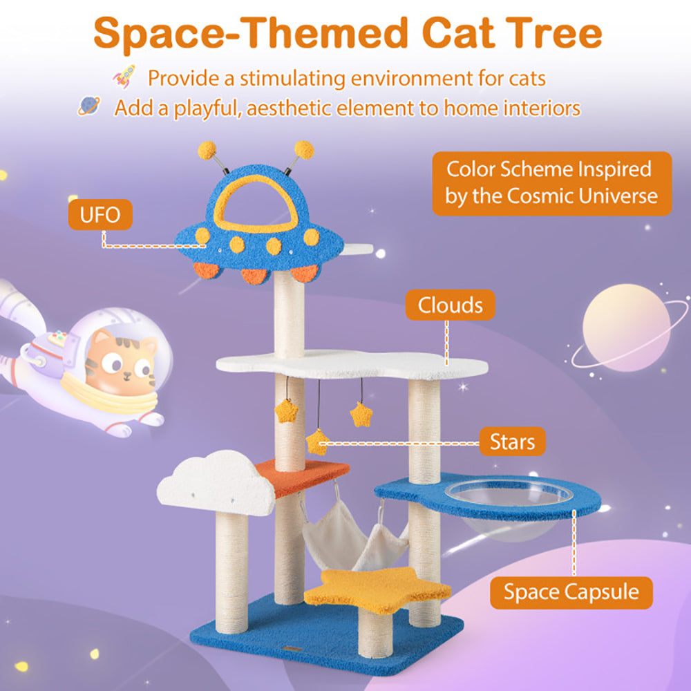 49 Inches Tall Cat Tree With UFO Top Perch Space Capsule And Sisal Scratching Posts