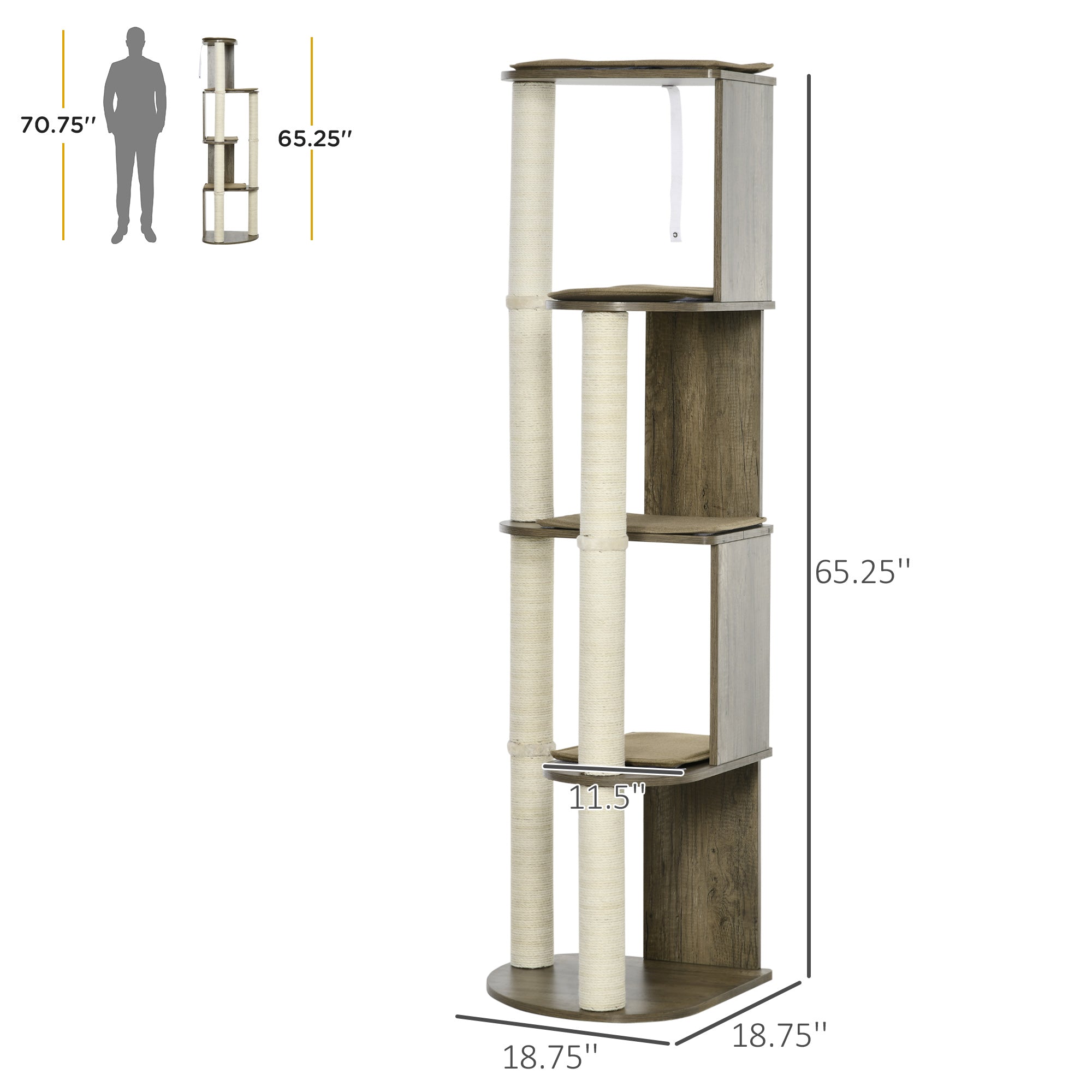 65" Corner Modern Cat Tree Tall for Climbing