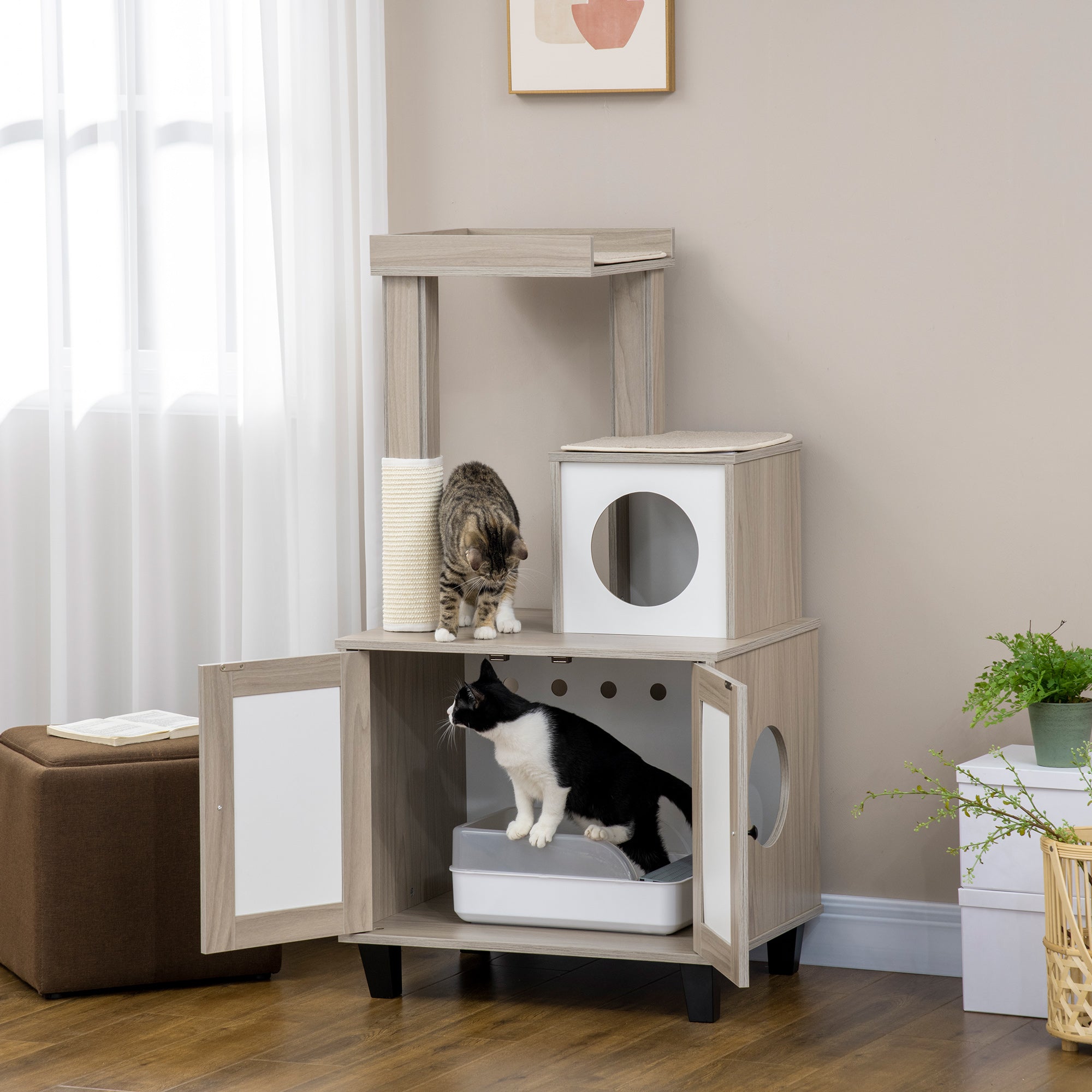 65" Corner Modern Cat Tree Tall for Climbing