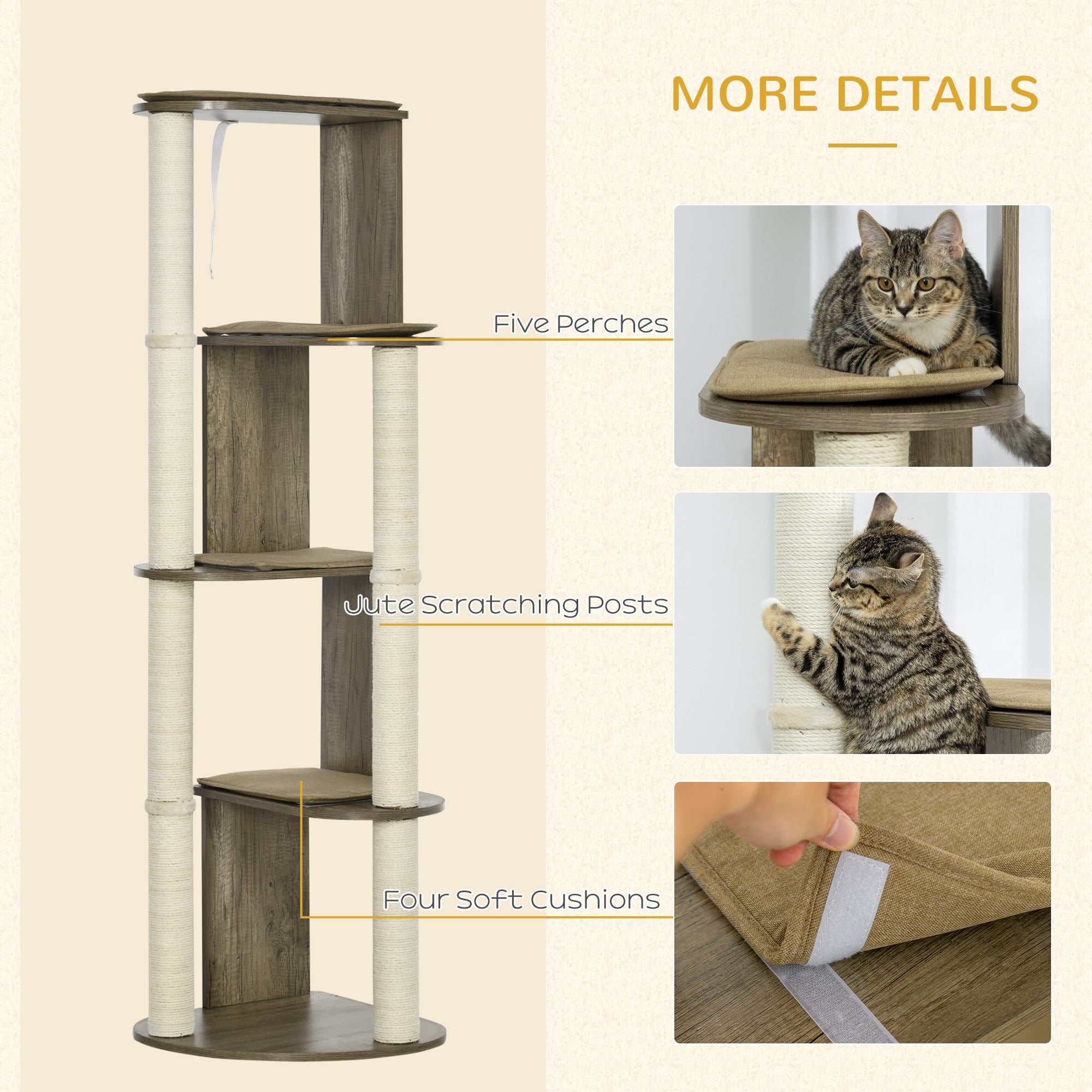 65" Corner Modern Cat Tree Tall for Climbing