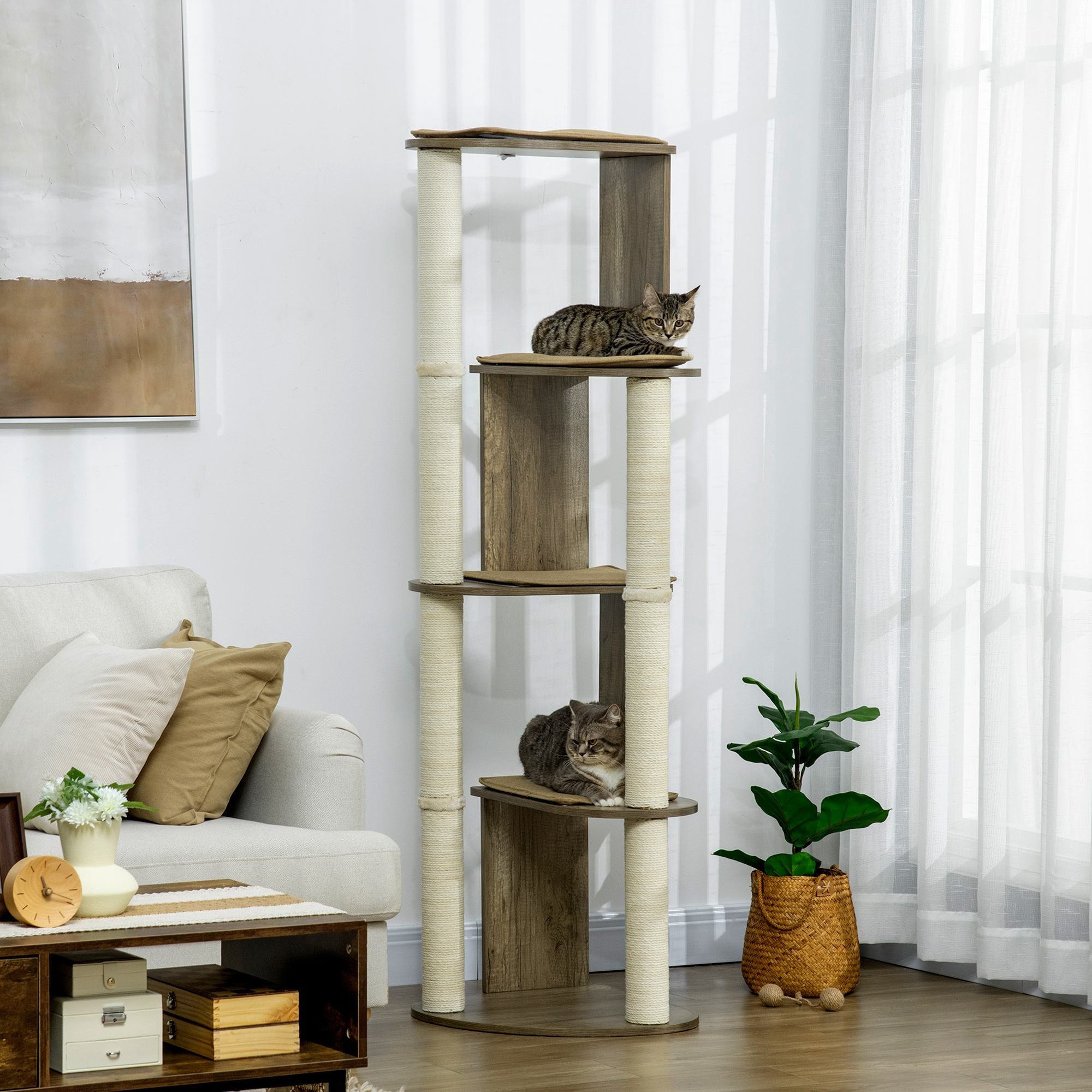 65" Corner Modern Cat Tree Tall for Climbing
